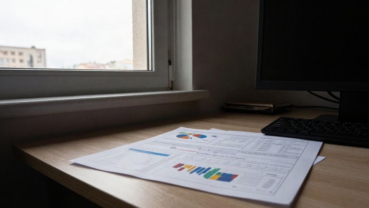 Imagen ilustrativa: un escritorio de oficina con informes financieros y un ordenador, iluminado por luz natural desde una ventana lateral.