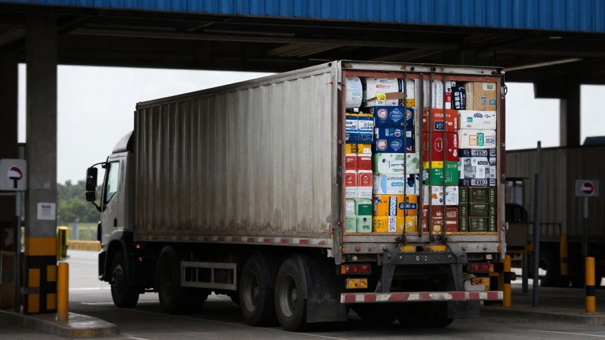 Illustrative image: a cargo truck crossing a border checkpoint, symbolising smuggling in Argentina.