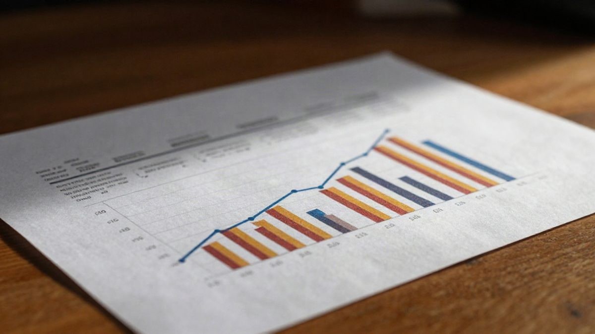 Illustrative image: financial document on savings with graphs, on a wooden desk