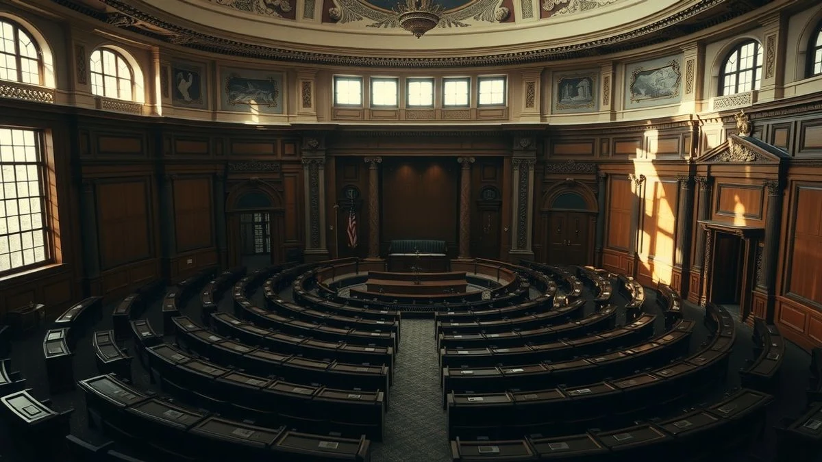 Atril vacío en el Senado de Estados Unidos con escaños al fondo