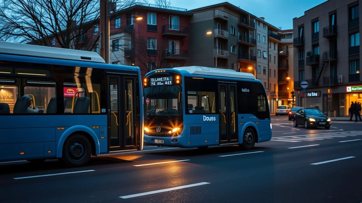 Autobús urbano azul de la EMT Palma en una parada vacía al atardecer, con el fondo desenfocado