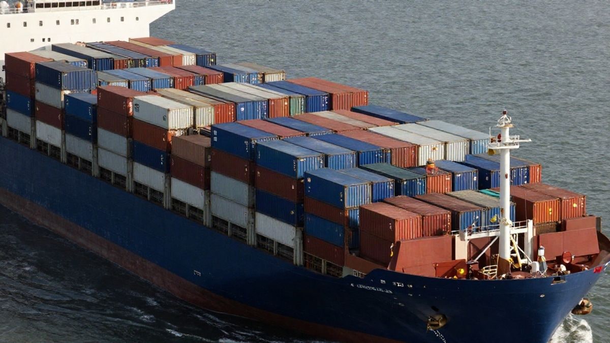Illustrative image: aerial view of a container ship in international waters, symbolising the complexity of maritime trade.