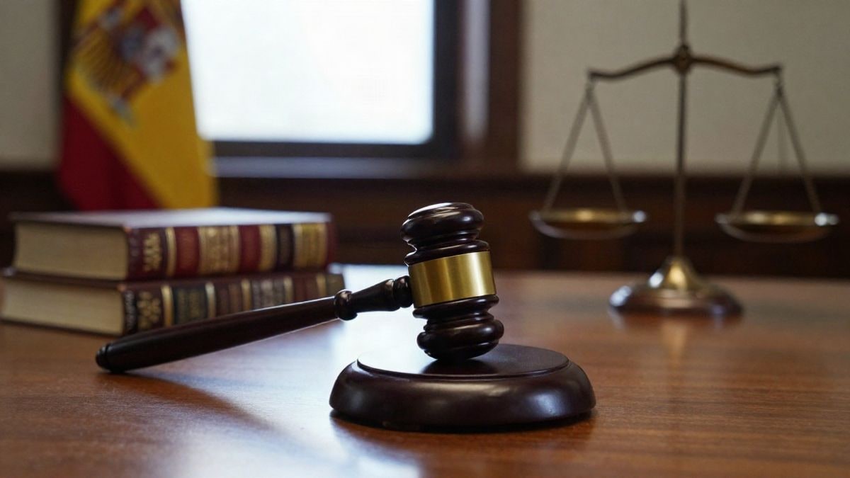 Illustrative image: judge's hammer on a wooden table in a courtroom