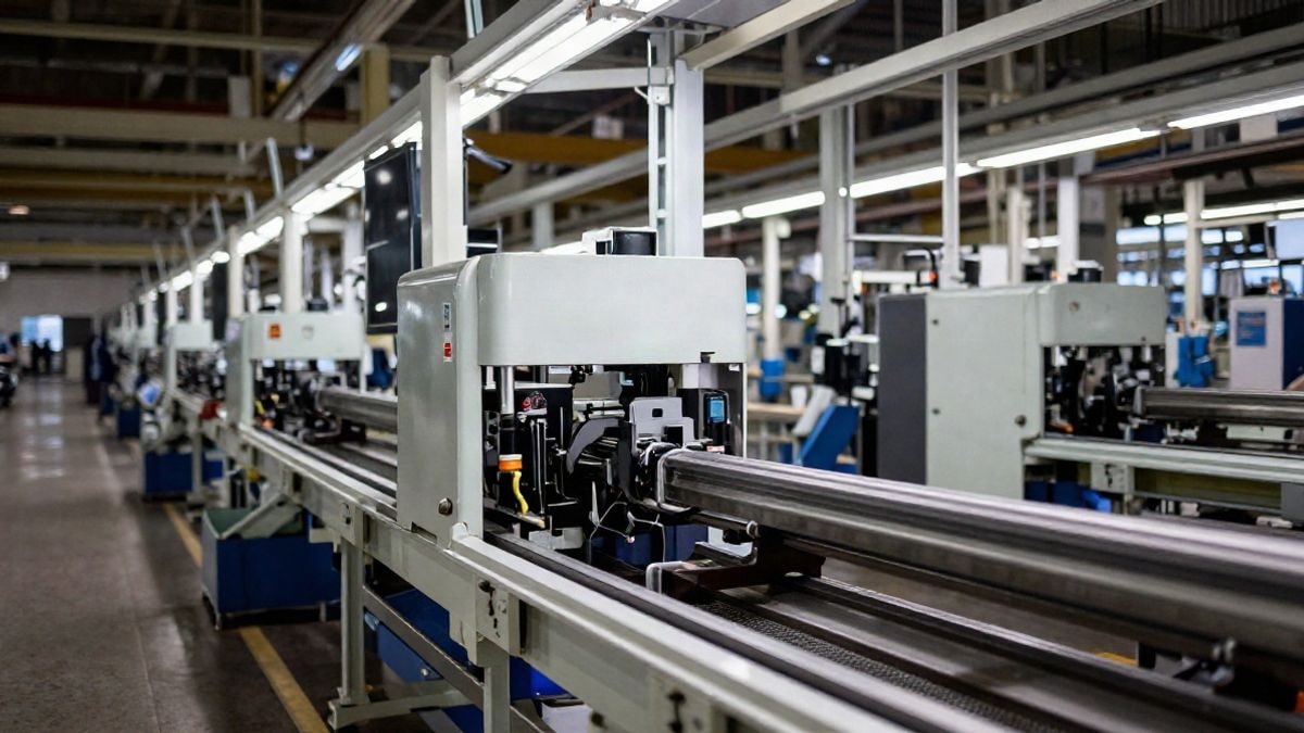 Illustrative image: interior of a modern car factory, with machinery and assembly lines, in a generic industrial context.