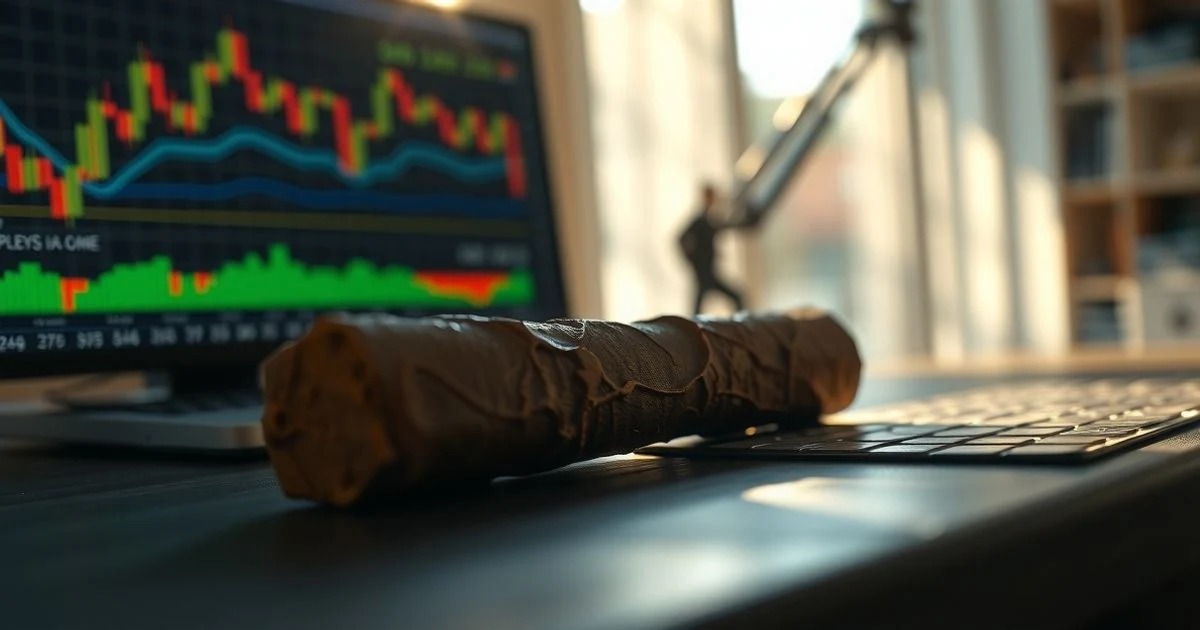 Lingote de oro sobre madera oscura con gráficos financieros borrosos al fondo
