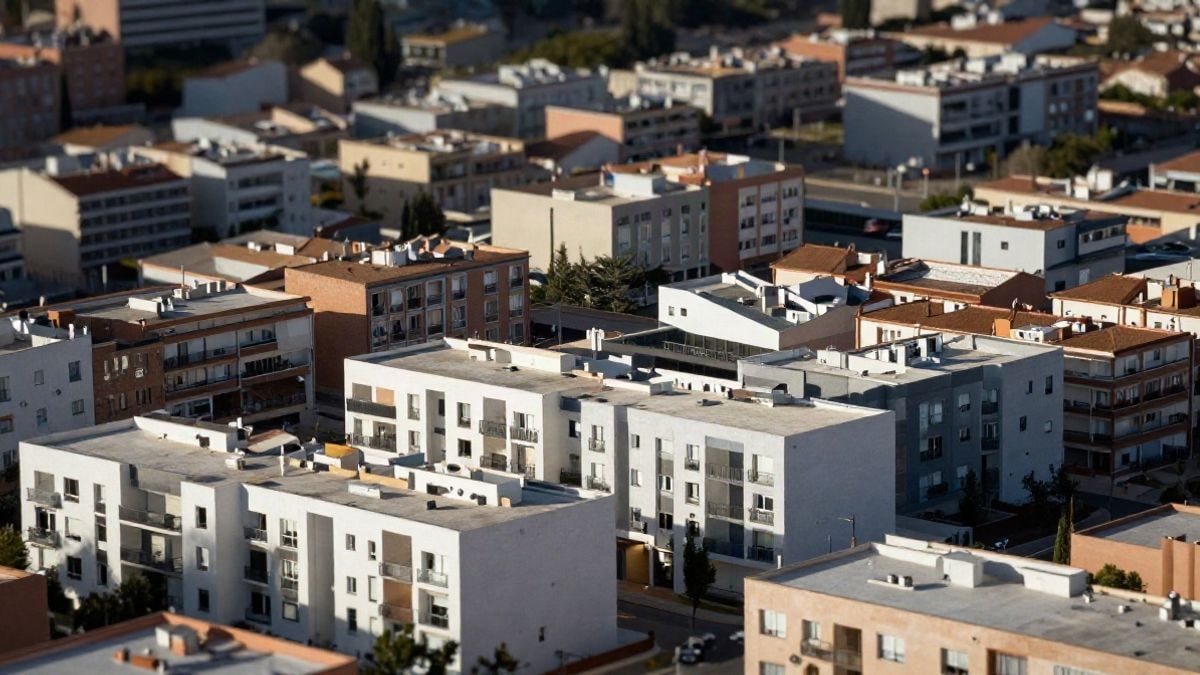 Illustrative image: aerial view of a modern housing development in a generic urban landscape, representing affordable housing supply.