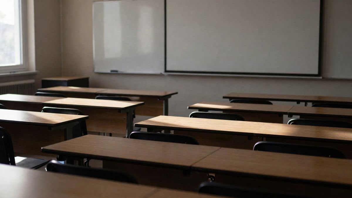 Illustrative image: training room with empty tables and natural light coming through the window
