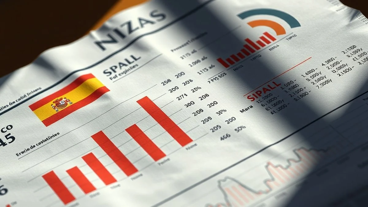 Primer plano de un periódico financiero con gráficos comparativos de bolsa entre España y Argentina