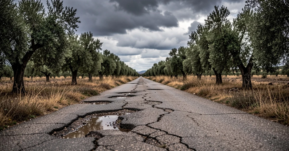 Camino rural dañado por borrascas en la comarca de Antequera