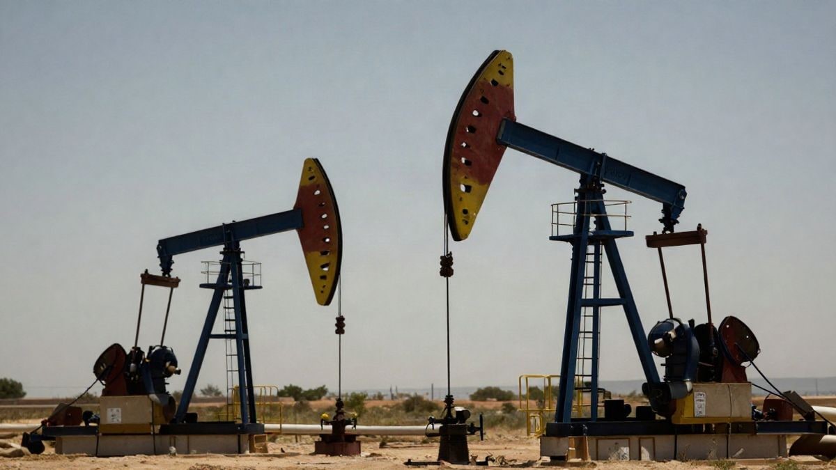 Imagen ilustrativa: representación abstracta de la producción de petróleo con elementos genéricos como plataformas y tuberías en un entorno neutro.