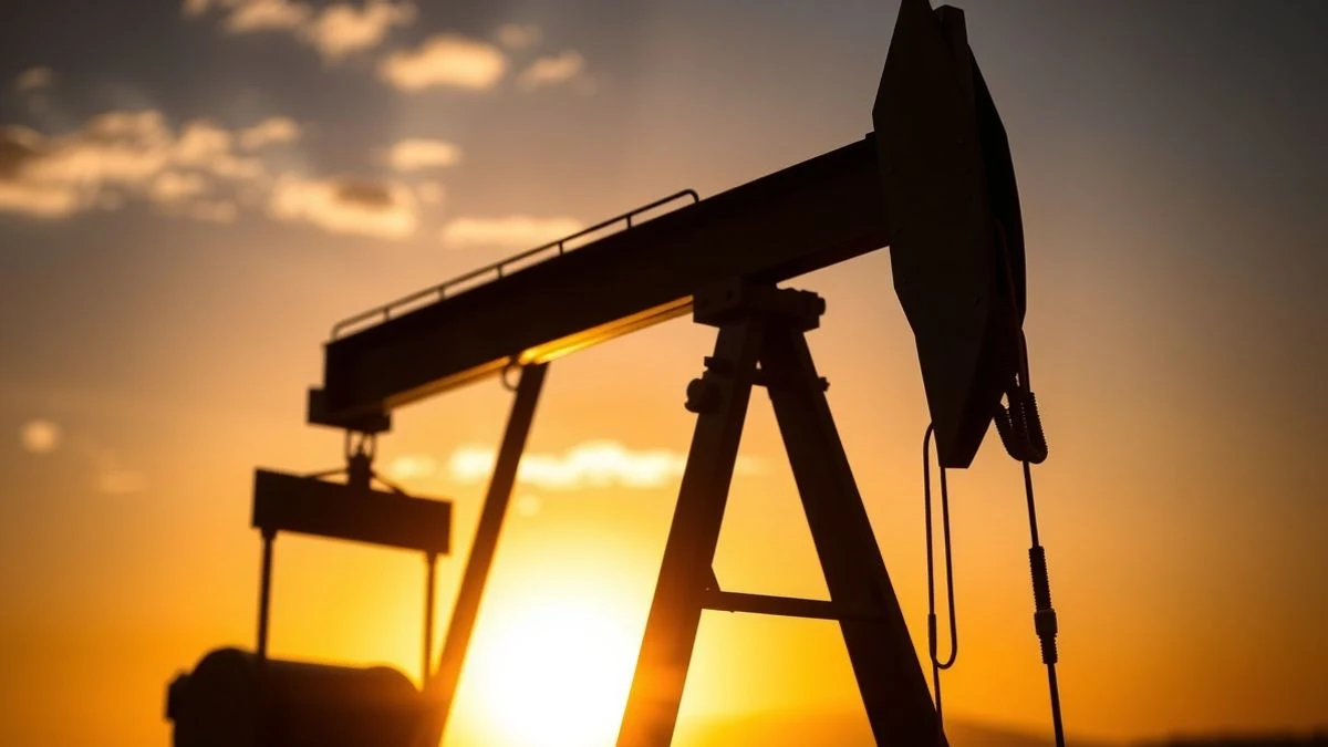 Imagen ilustrativa: silueta de una bomba de petróleo al atardecer con luz cálida