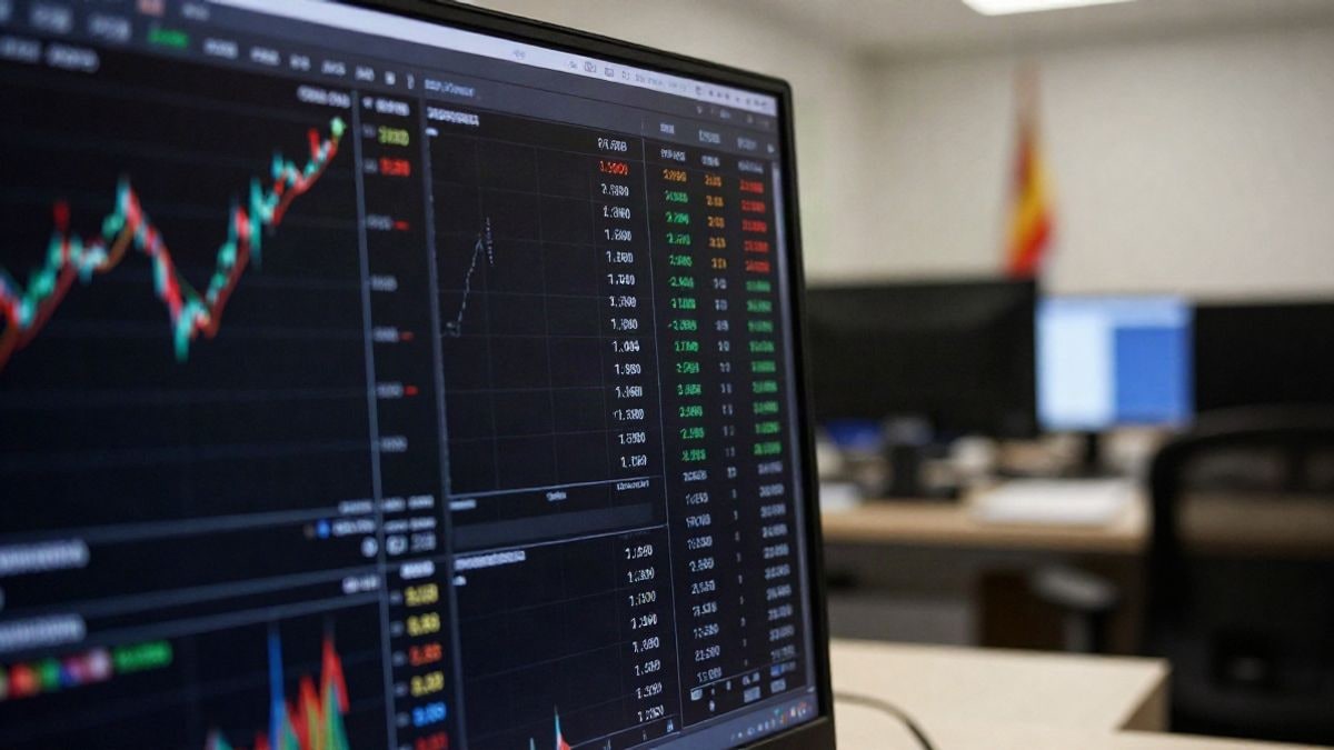 Imagen ilustrativa: pantalla de comercio de criptomonedas con tendencias al alza y precios de bitcoin, ambiente financiero genérico
