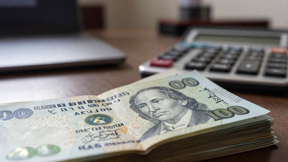 Imagen ilustrativa: primer plano de billetes y una calculadora sobre una mesa de oficina
