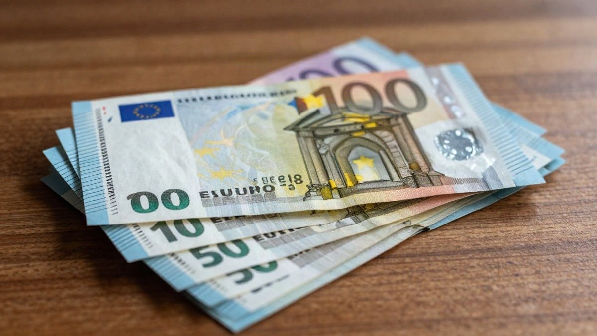 Illustrative image: a close-up of a bundle of euro notes on a wooden table, symbolising credit and finance.