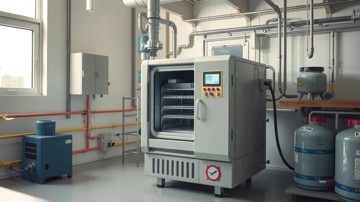 Imagen ilustrativa: una máquina compacta de metal y cristal en un laboratorio iluminado, con tuberías y depósitos visibles.