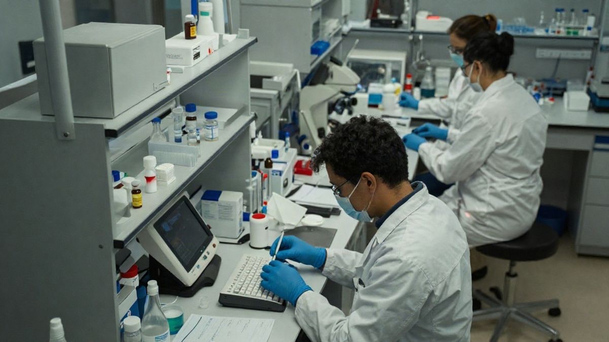 Illustrative image: generic pharmaceutical laboratory with research equipment and lab materials in a professional setting.