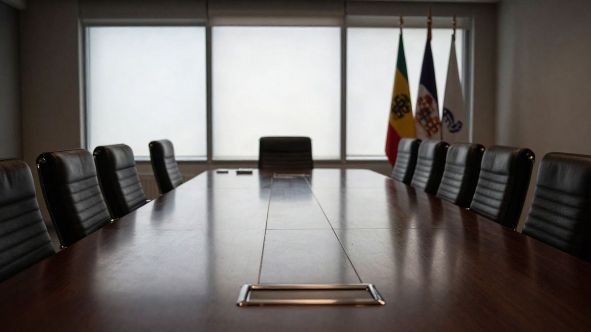 Imagen ilustrativa: sala de reuniones corporativa vacía con una mesa de conferencias grande y sillas vacías, reflejando un ambiente empresarial.