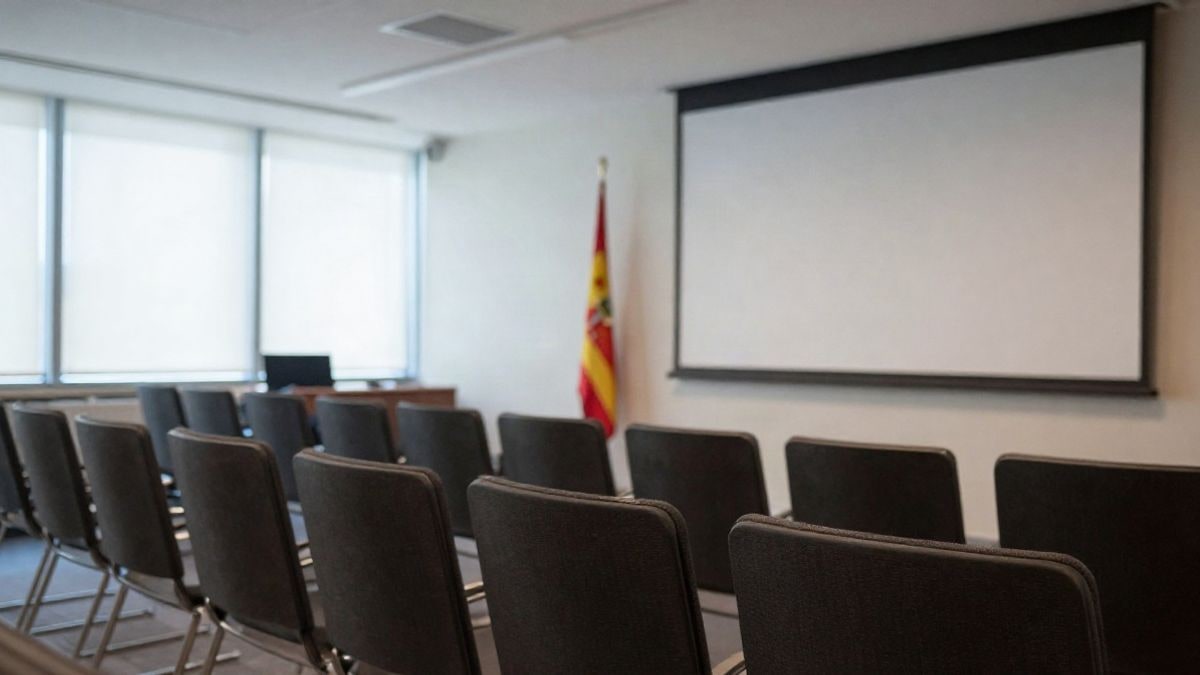 Illustrative image: modern meeting room with empty chairs and natural light