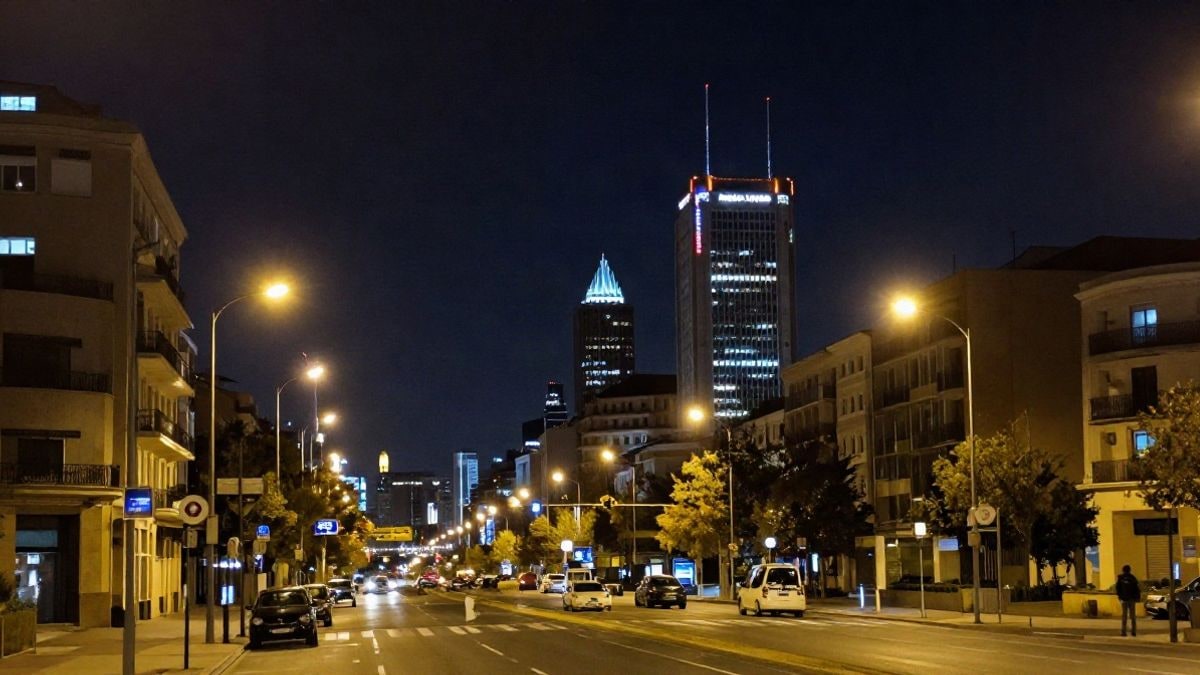 Imagen ilustrativa: vista nocturna de un distrito financiero con luces artificiales que reflejan la actividad económica.