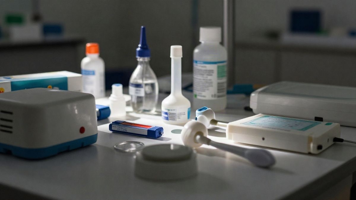 Imagen ilustrativa: detalle de dispositivos médicos en un entorno clínico, resaltando la tecnología utilizada en el tratamiento de la diabetes.