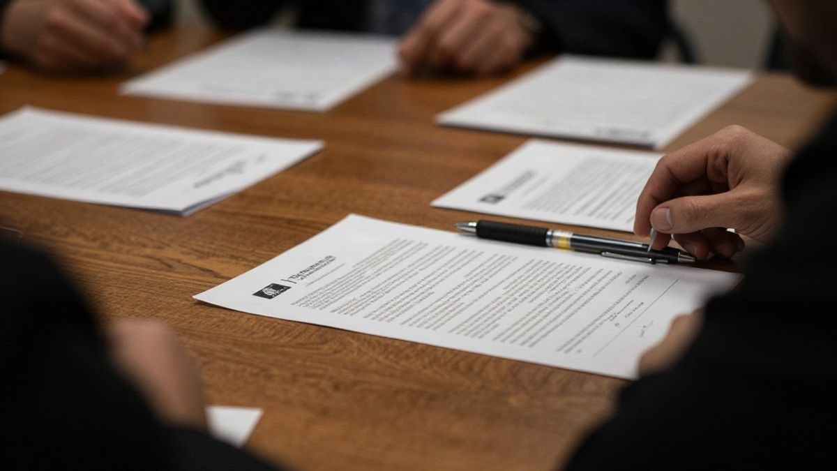 Illustrative image: a wooden table with papers and pens, symbolising a meeting or discussion on political issues.