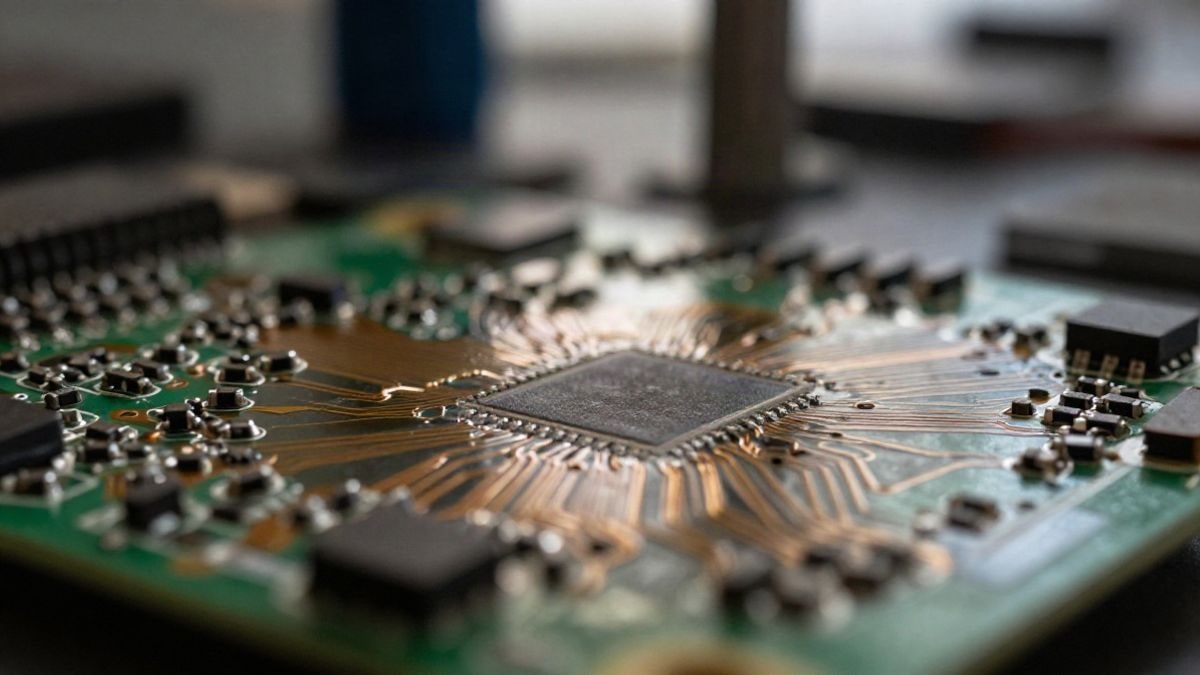 Illustrative image: close-up of a printed circuit board with electronic components