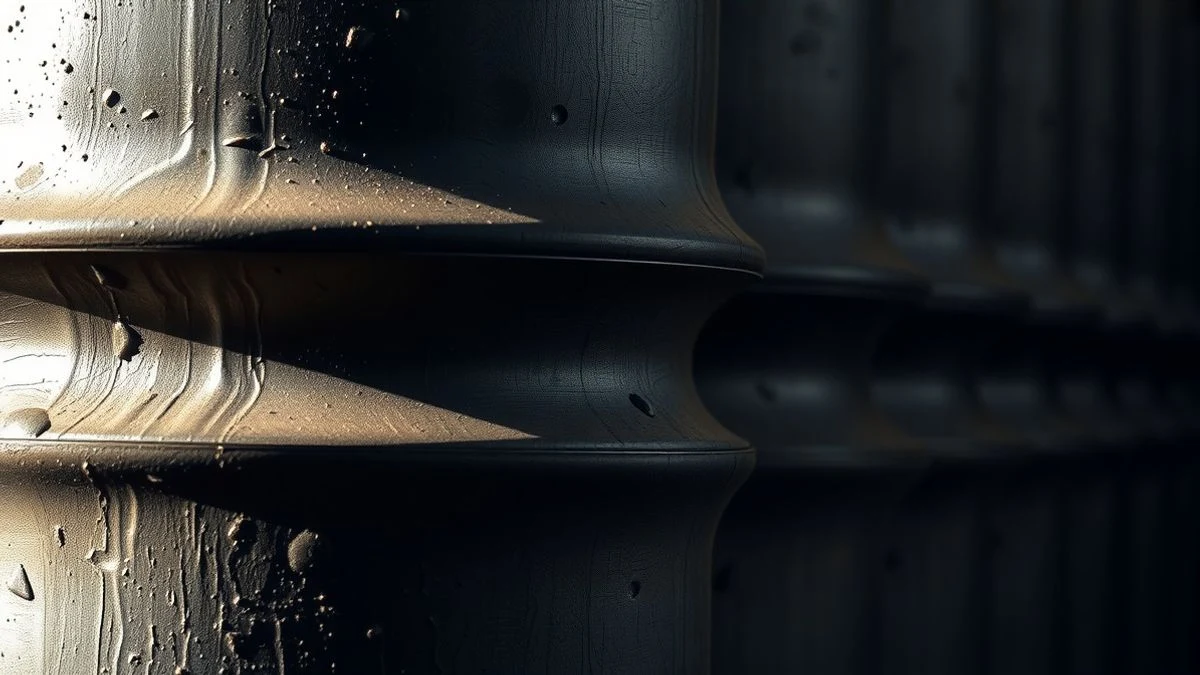 Primer plano de un barril de petróleo con textura metálica e iluminación dramática
