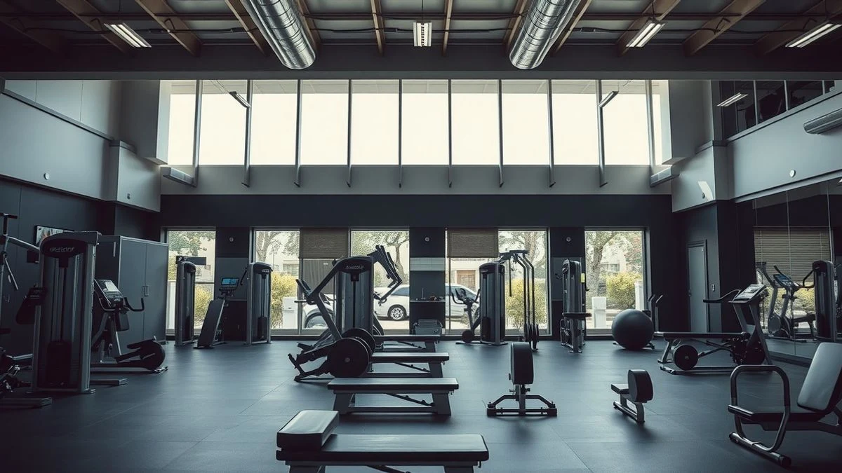 Imagen ilustrativa: interior de un gimnasio con luz natural lateral y material de entrenamiento funcional.