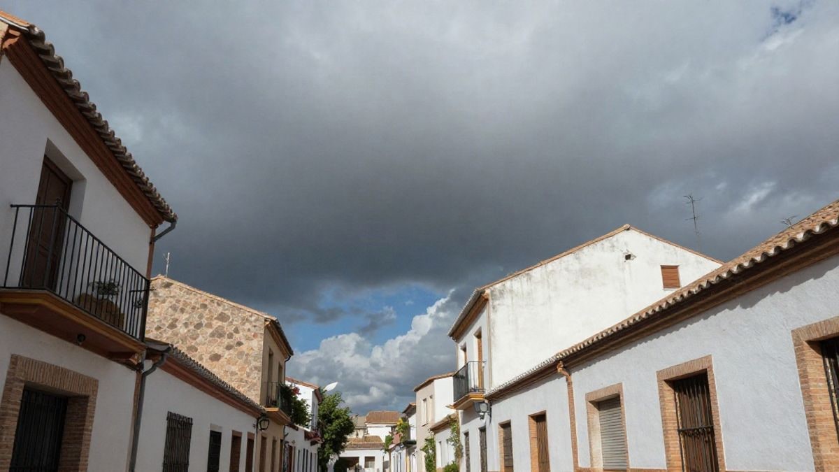 Imagen ilustrativa: una calle residencial con casas, cielo dramático de fondo, sin personas ni elementos identificables.