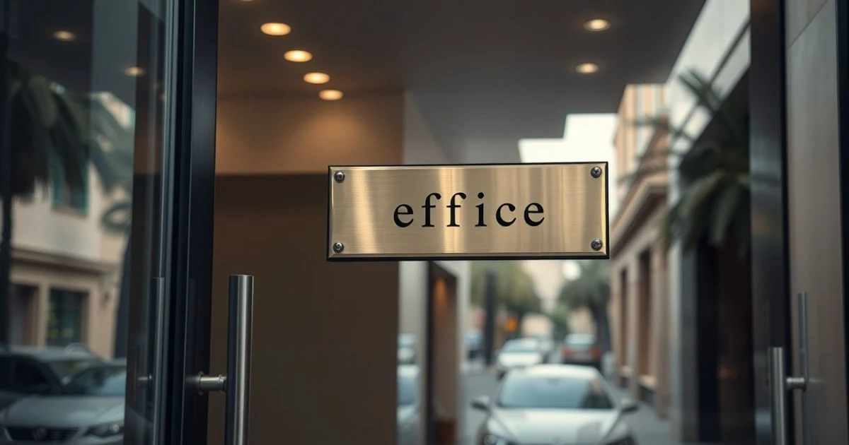 Entrada de un edificio de oficinas en Palma con placa de LRB Tax & Legal